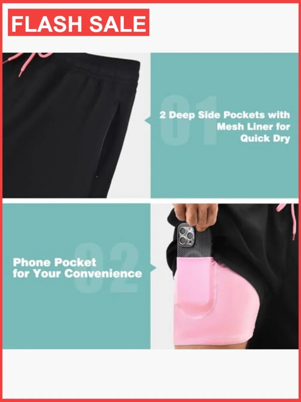 Men's 2 in 1 Swim Trunks with Compression Liner Quick Dry Board Shorts